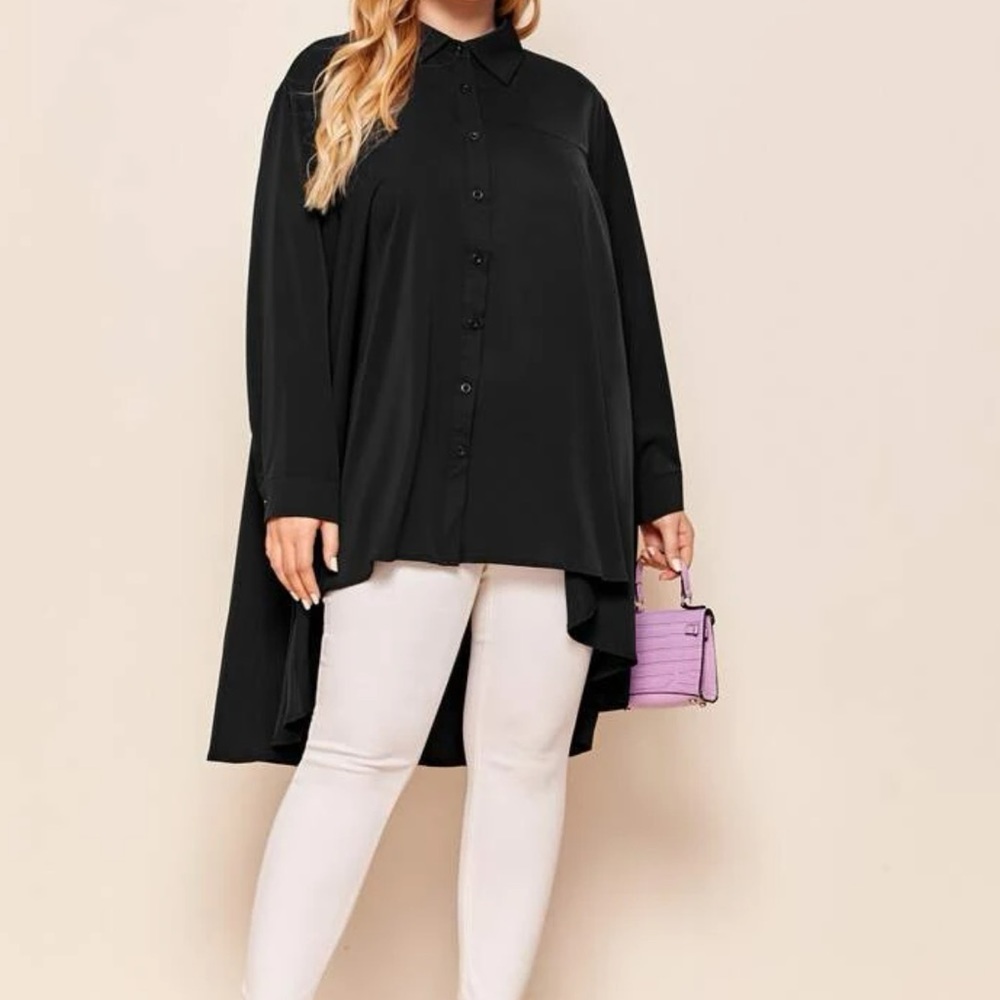 Shein Modely Plus Solid Button Up High Low Blouse - image 5